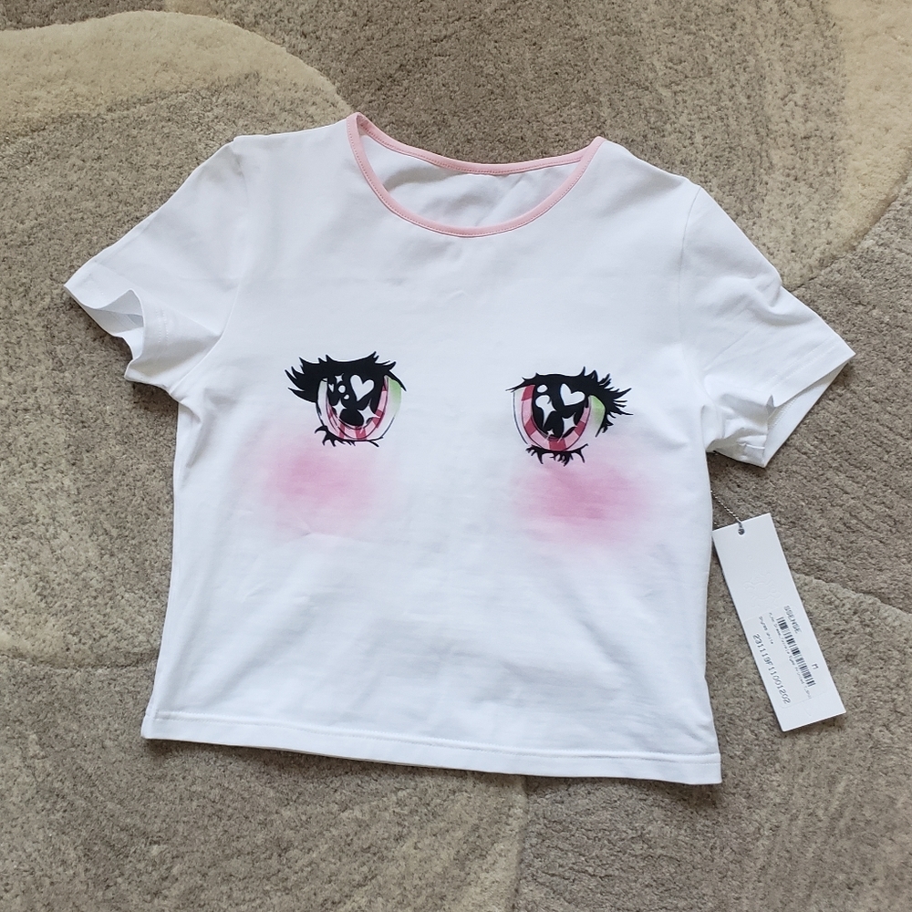 SOLD - NODRESS Dolls Kill Baby Tshirt Sparkle Eyes Anime Printed Tee in White